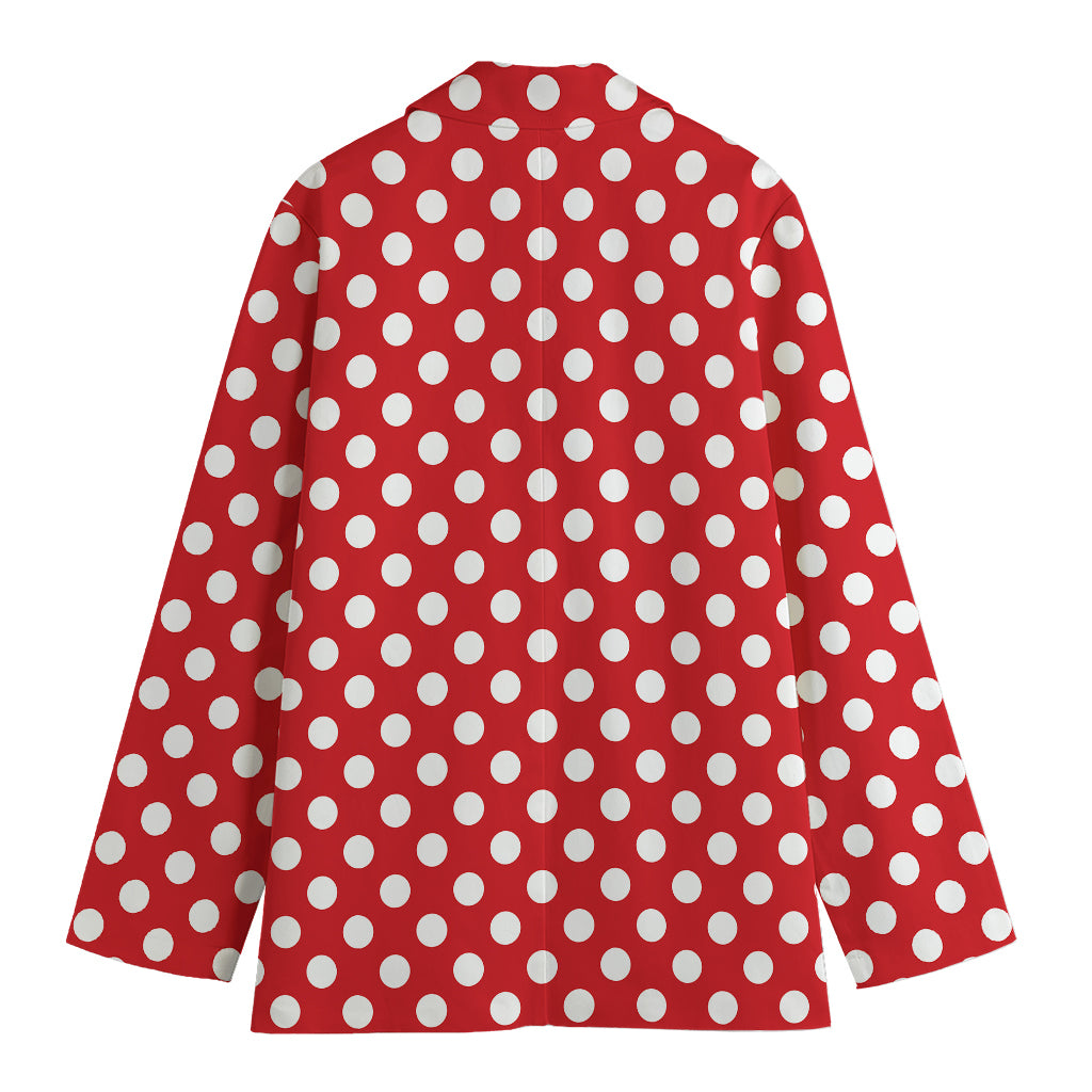 Red And White Polka Dot Pattern Print Women's Cotton Blazer