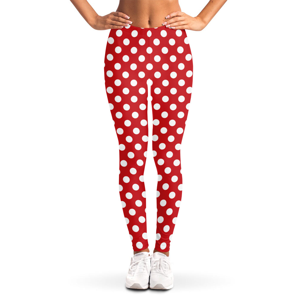 Red And White Polka Dot Pattern Print Women's Leggings