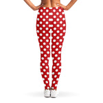 Red And White Polka Dot Pattern Print Women's Leggings
