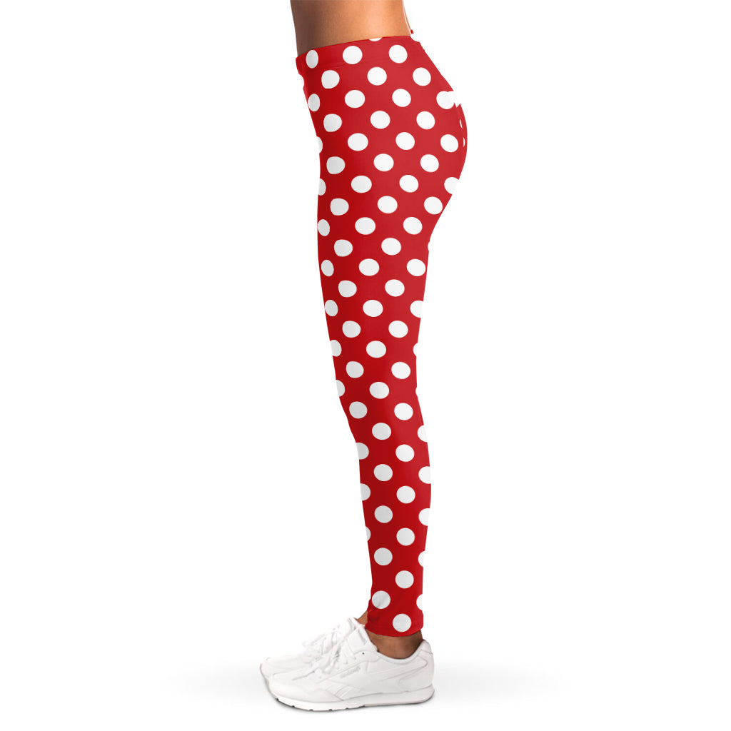 Red And White Polka Dot Pattern Print Women's Leggings