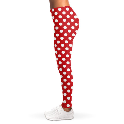 Red And White Polka Dot Pattern Print Women's Leggings