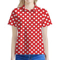Red And White Polka Dot Pattern Print Women's Polo Shirt
