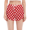 Red And White Polka Dot Pattern Print Women's Split Running Shorts