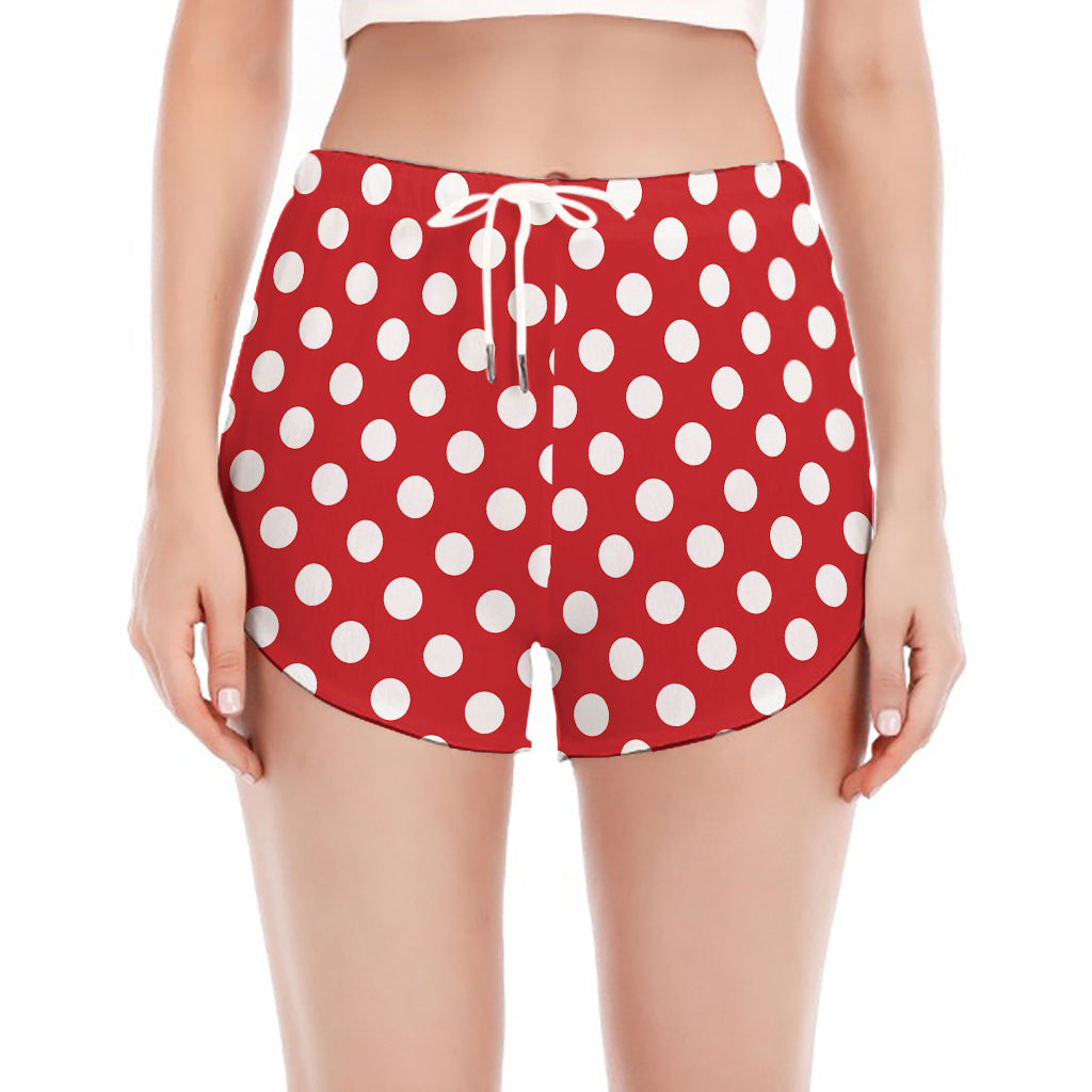 Red And White Polka Dot Pattern Print Women's Split Running Shorts