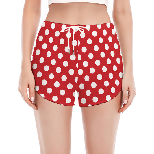 Red And White Polka Dot Pattern Print Women's Split Running Shorts