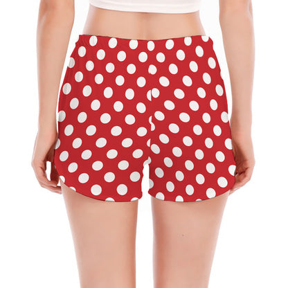 Red And White Polka Dot Pattern Print Women's Split Running Shorts