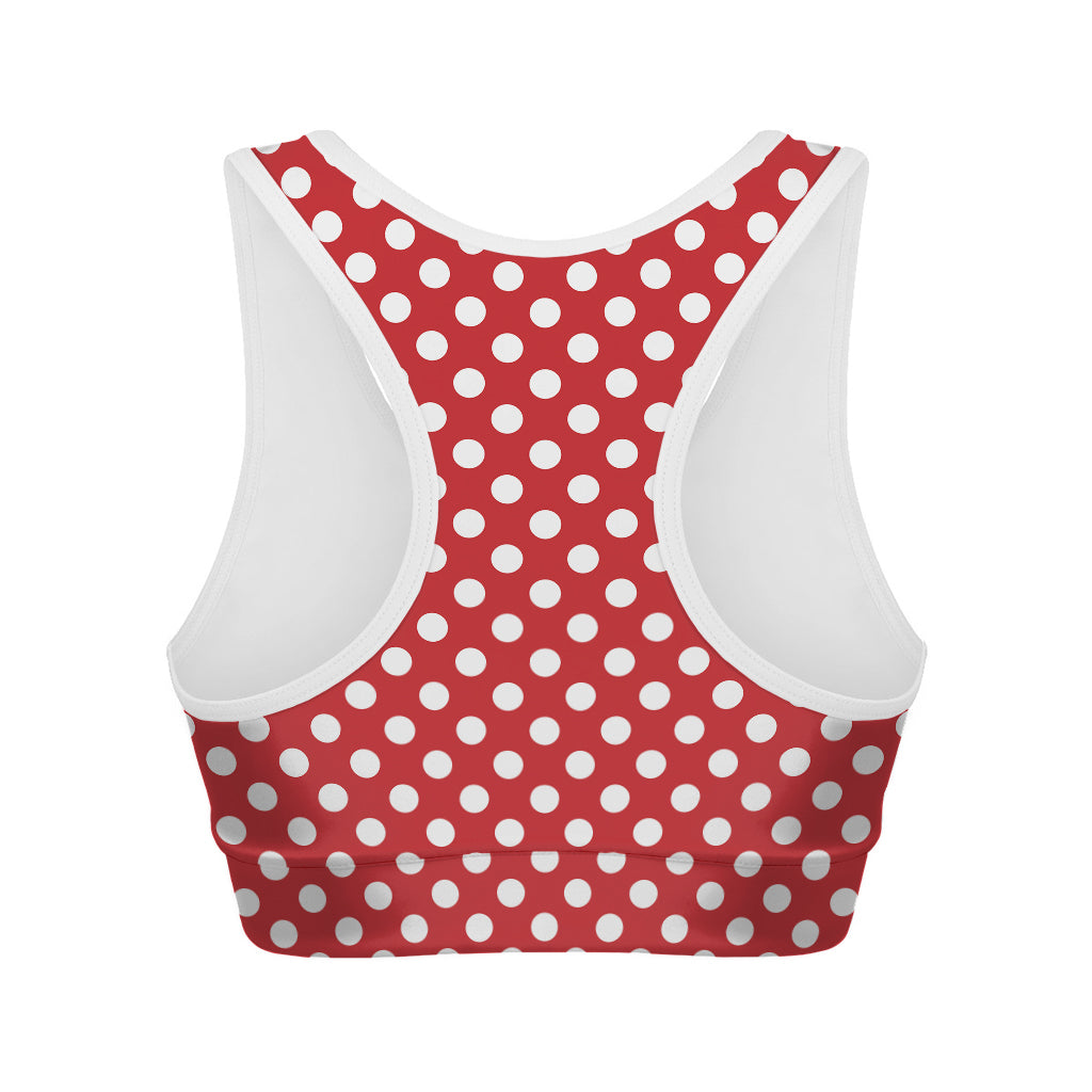 Red And White Polka Dot Pattern Print Women's Sports Bra