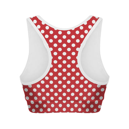 Red And White Polka Dot Pattern Print Women's Sports Bra