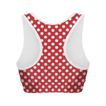 Red And White Polka Dot Pattern Print Women's Sports Bra