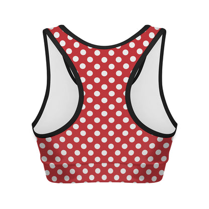 Red And White Polka Dot Pattern Print Women's Sports Bra