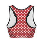Red And White Polka Dot Pattern Print Women's Sports Bra