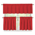 Red And White Polka Dot Print 3 Piece Kitchen Curtains