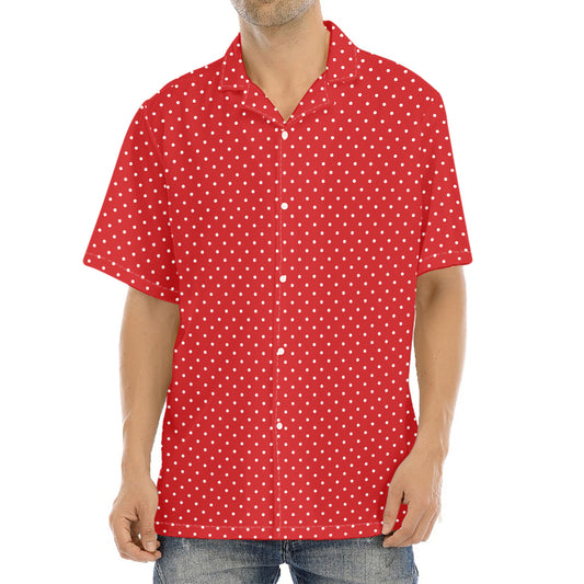 Red And White Polka Dot Print Aloha Shirt