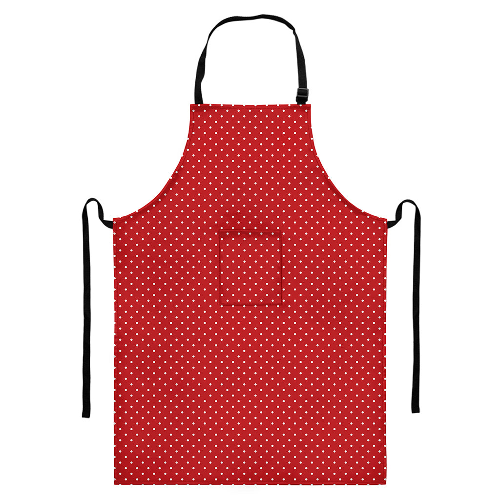 Red And White Polka Dot Print Bib Apron With Pocket