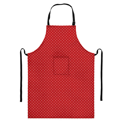 Red And White Polka Dot Print Bib Apron With Pocket