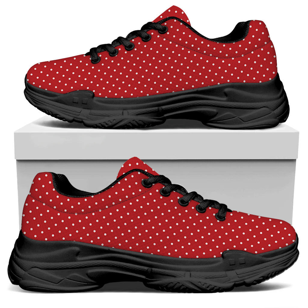 Red And White Polka Dot Print Black Chunky Shoes