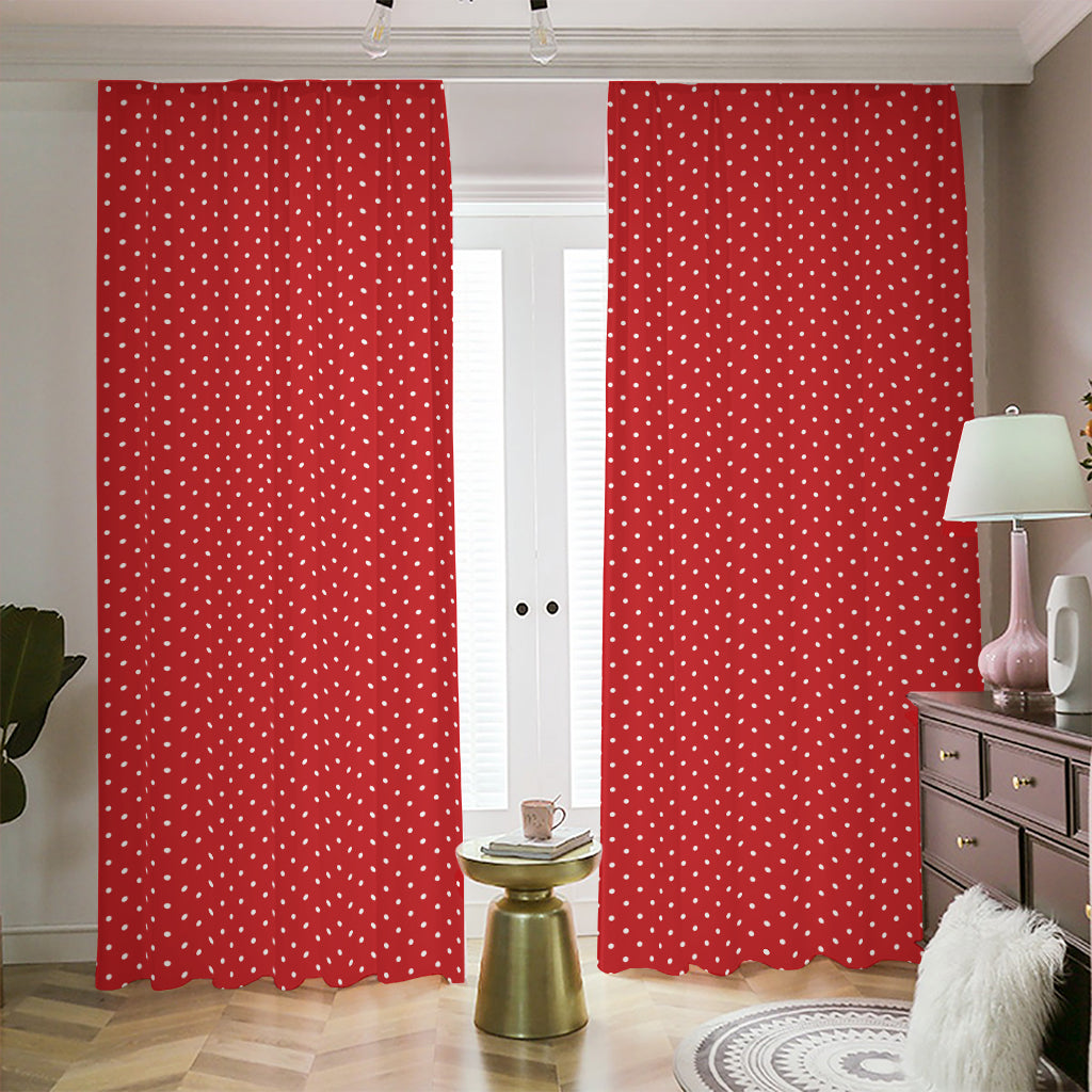 Red And White Polka Dot Print Blackout Pencil Pleat Curtains