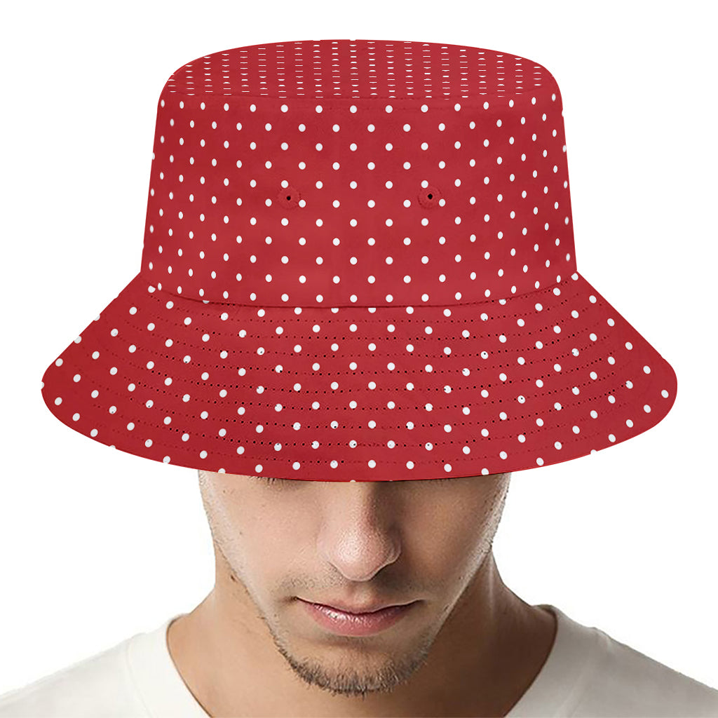 Red And White Polka Dot Print Bucket Hat
