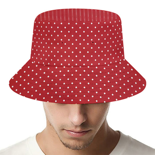 Red And White Polka Dot Print Bucket Hat