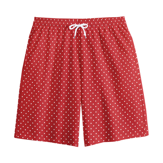 Red And White Polka Dot Print Cotton Shorts