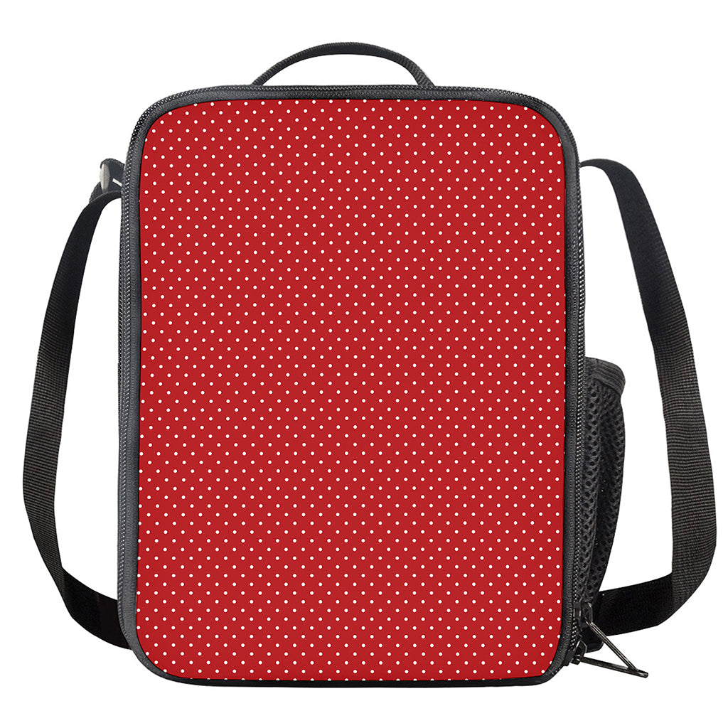 Red And White Polka Dot Print Crossbody Lunch Bag