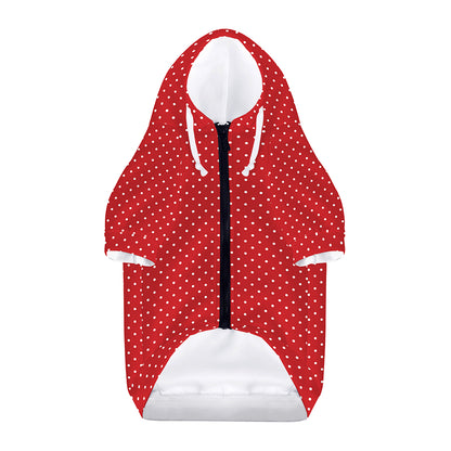 Red And White Polka Dot Print Dog Zip Up Hoodie