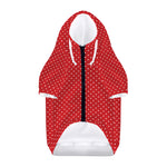 Red And White Polka Dot Print Dog Zip Up Hoodie