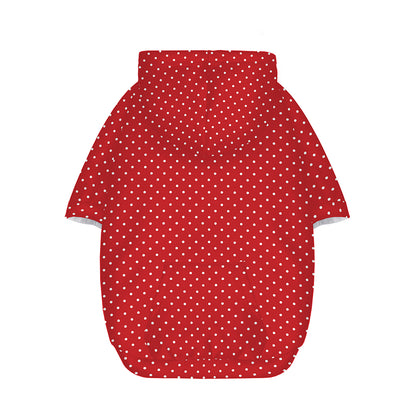 Red And White Polka Dot Print Dog Zip Up Hoodie
