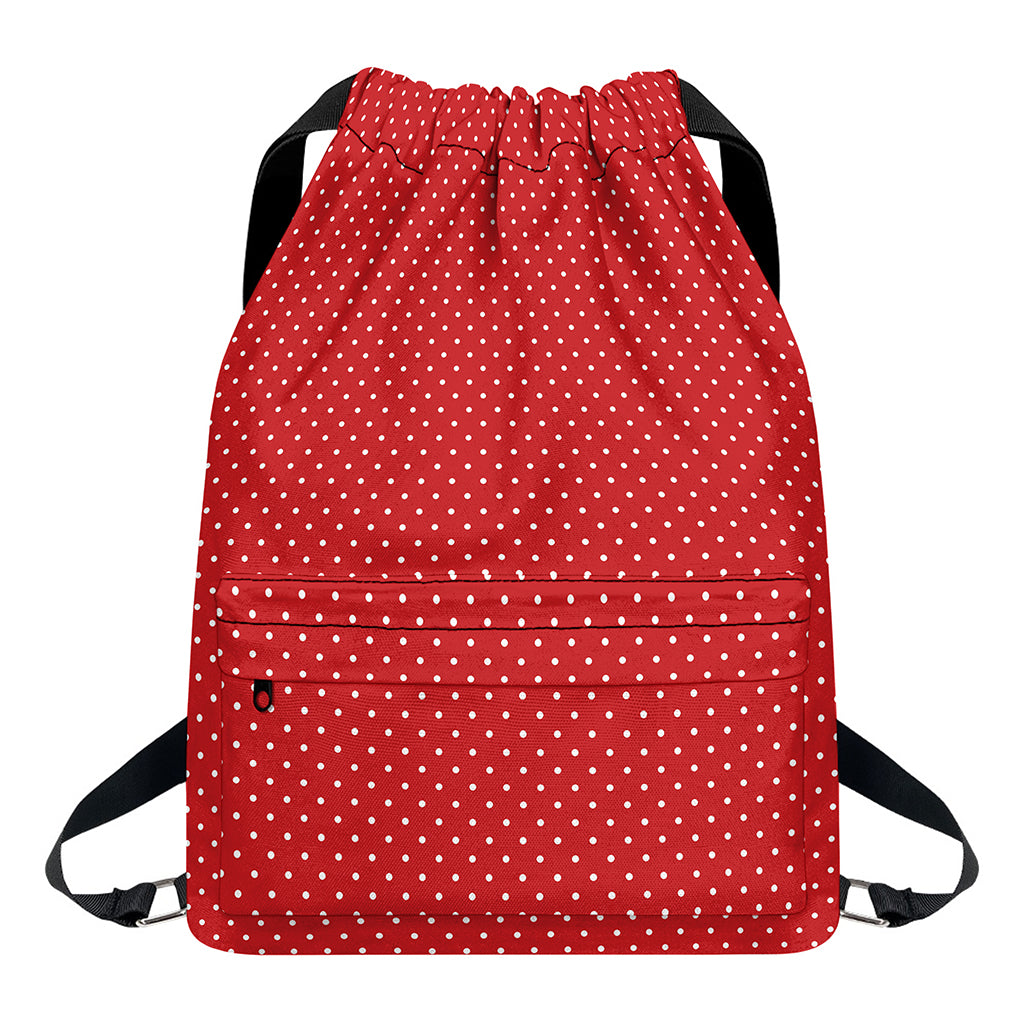 Red And White Polka Dot Print Drawstring Backpack