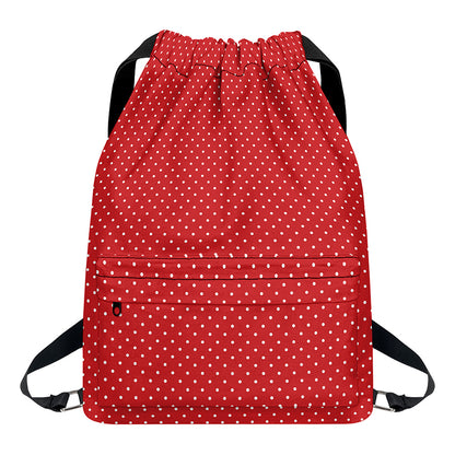 Red And White Polka Dot Print Drawstring Backpack