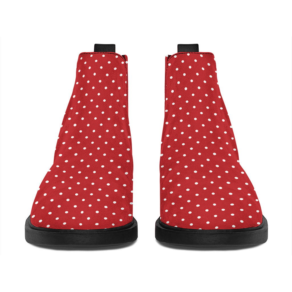 Red And White Polka Dot Print Flat Ankle Boots