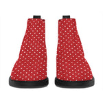 Red And White Polka Dot Print Flat Ankle Boots