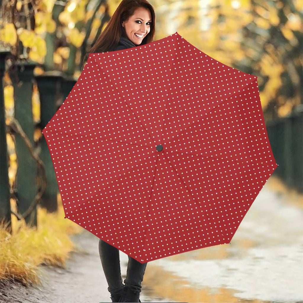 Red And White Polka Dot Print Foldable Umbrella