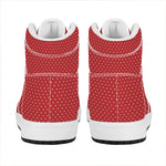 Red And White Polka Dot Print High Top Leather Sneakers