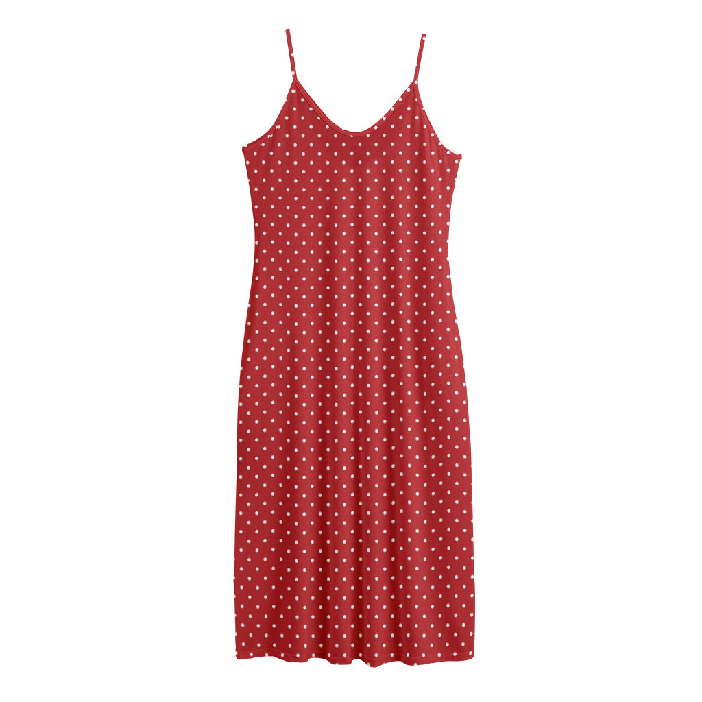Red And White Polka Dot Print Jersey Midi Cami Dress