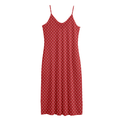 Red And White Polka Dot Print Jersey Midi Cami Dress