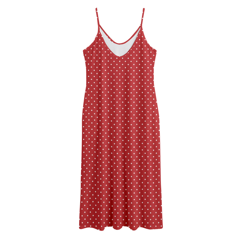Red And White Polka Dot Print Jersey Midi Cami Dress