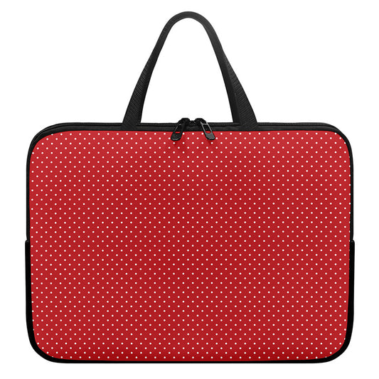 Red And White Polka Dot Print Laptop Sleeve With Handle