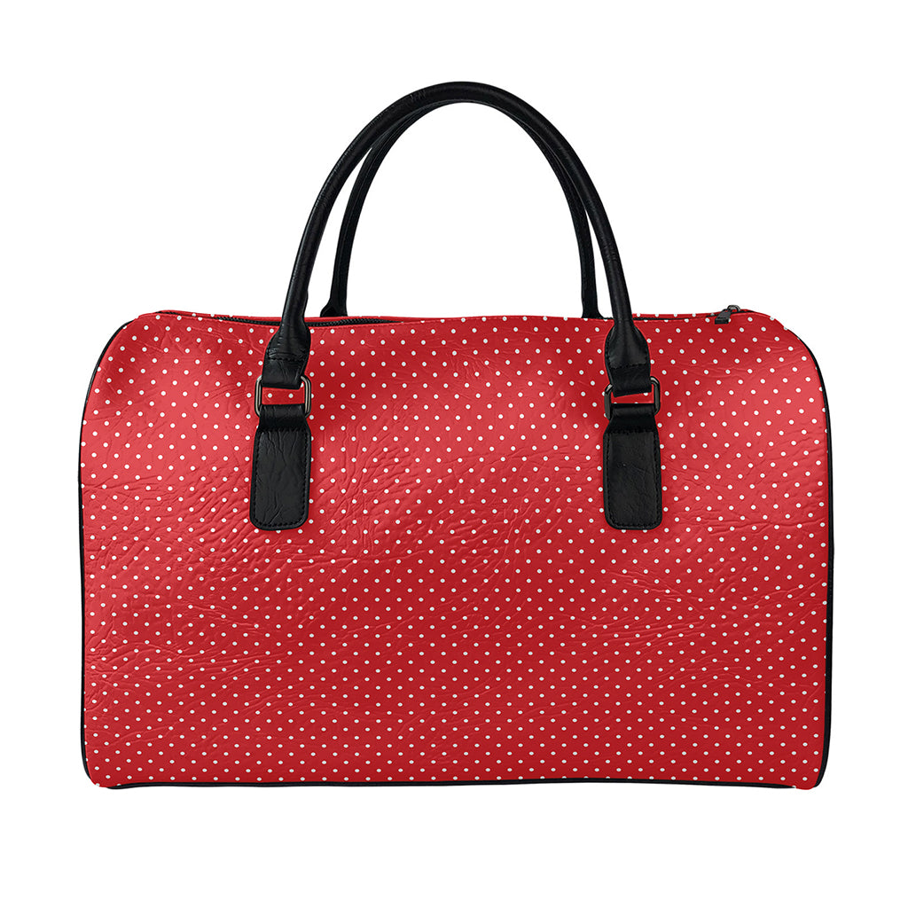 Red And White Polka Dot Print Leather Duffle Bag