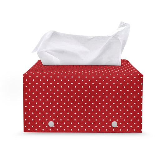 Red And White Polka Dot Print Leather Tissue Box Cover