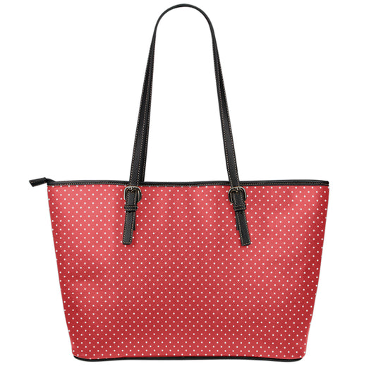 Red And White Polka Dot Print Leather Tote Bag