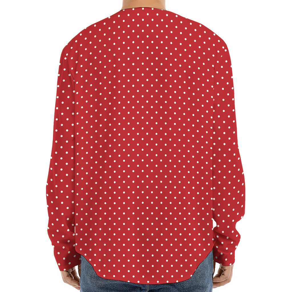 Red And White Polka Dot Print Long Sleeve Baseball Jersey