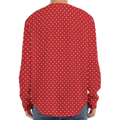 Red And White Polka Dot Print Long Sleeve Baseball Jersey