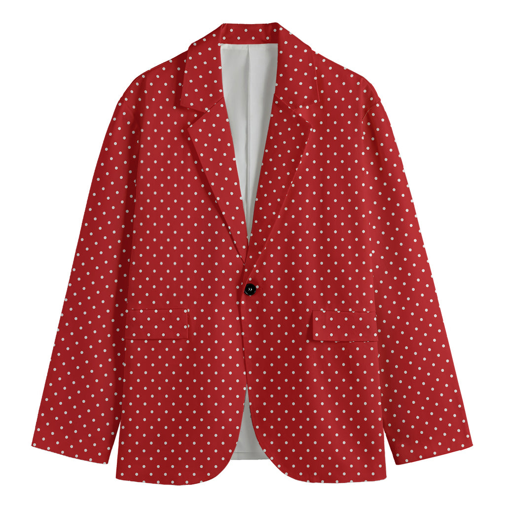 Red And White Polka Dot Print Men's Blazer