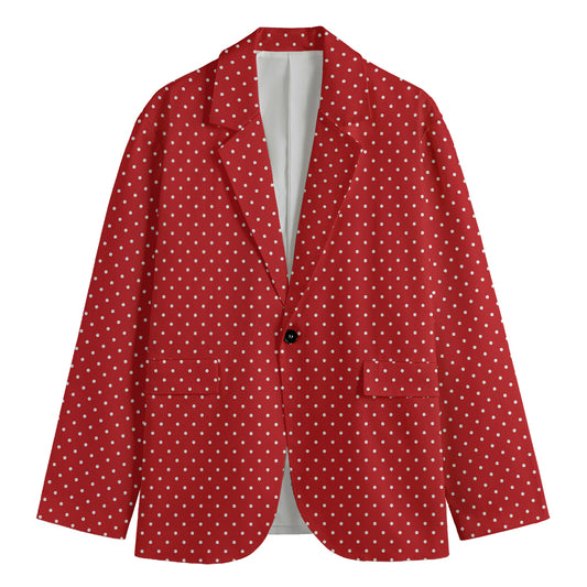 Red And White Polka Dot Print Men's Blazer