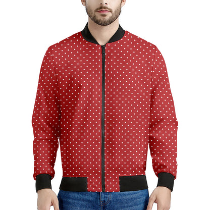 Red And White Polka Dot Print Men's Bomber Jacket