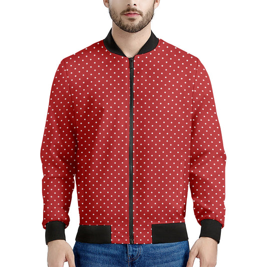 Red And White Polka Dot Print Men's Bomber Jacket
