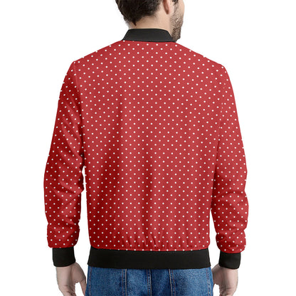 Red And White Polka Dot Print Men's Bomber Jacket