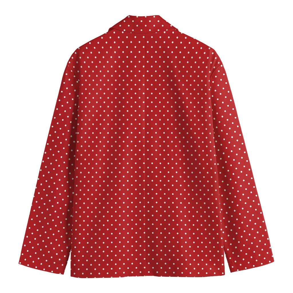 Red And White Polka Dot Print Men's Cotton Blazer