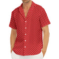 Red And White Polka Dot Print Men's Deep V-Neck Shirt